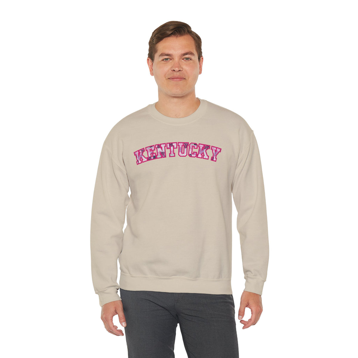 Kentucky Pink Plaid Crewneck Sweatshirt | State Pride, Retro Block Letters