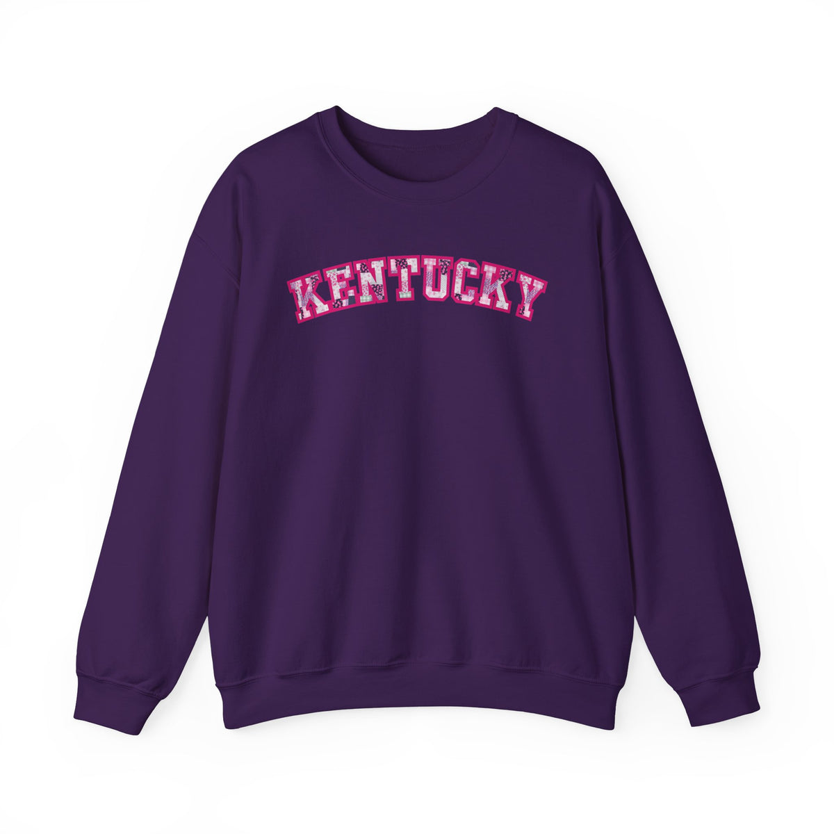Kentucky Pink Plaid Crewneck Sweatshirt | State Pride, Retro Block Letters