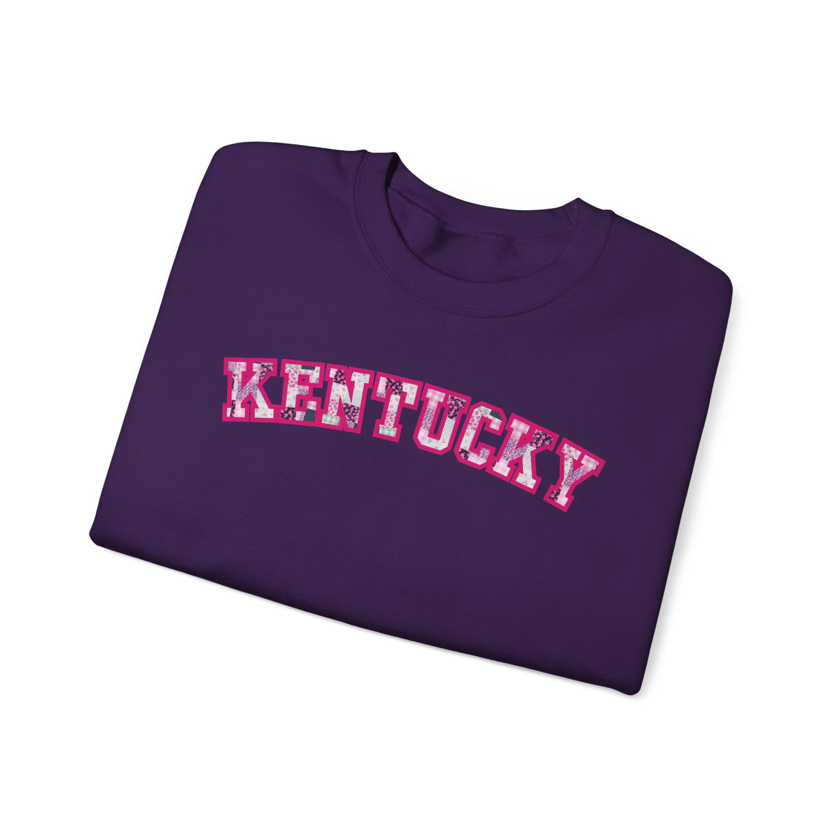Kentucky Pink Plaid Crewneck Sweatshirt | State Pride, Retro Block Letters