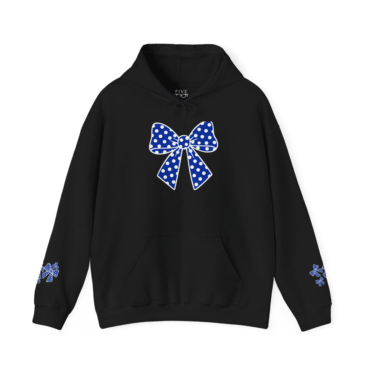Polka Dot Bow Hoodie — Cute Blue Ribbon Graphic Sweatshirt
