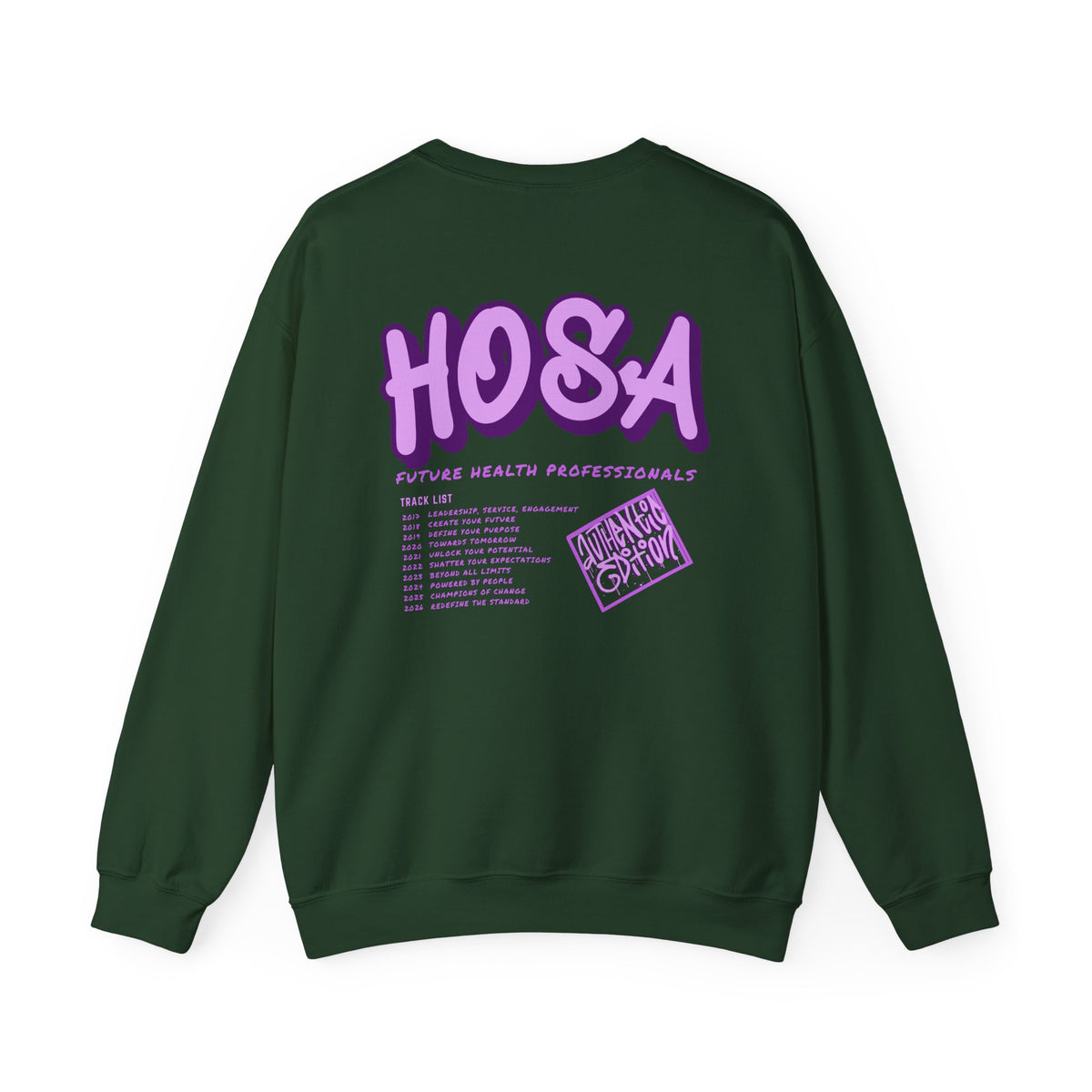 HOSA Concert Style Crewneck Sweatshirt, Cozy Unisex Sweatshirt, Ideal for Health Students | Purple Gildan Edition