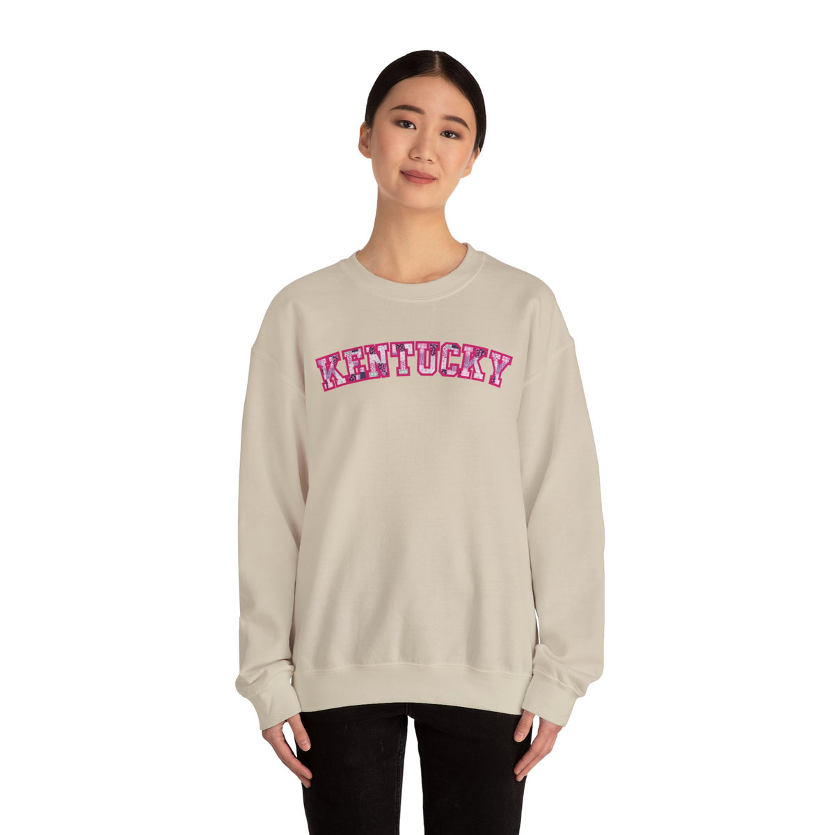 Kentucky Pink Plaid Crewneck Sweatshirt | State Pride, Retro Block Letters