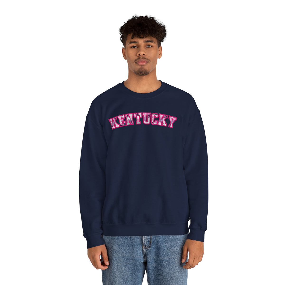 Kentucky Pink Plaid Crewneck Sweatshirt | State Pride, Retro Block Letters