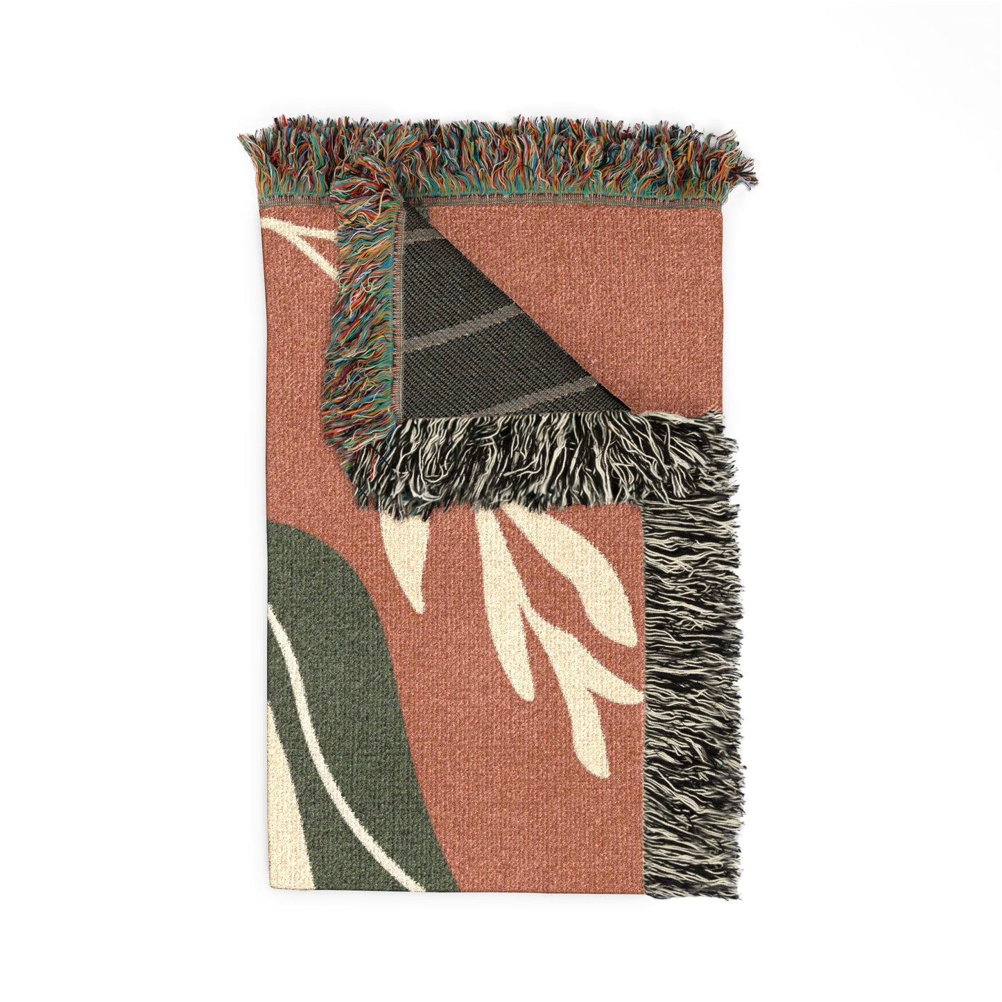 Mid Century Abstract Botanical Woven Blanket — Earth Tone Decorative Throw