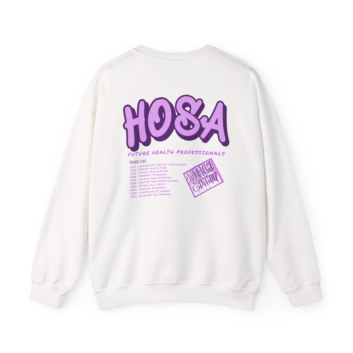 HOSA Concert Style Crewneck Sweatshirt, Cozy Unisex Sweatshirt, Ideal for Health Students | Purple Gildan Edition