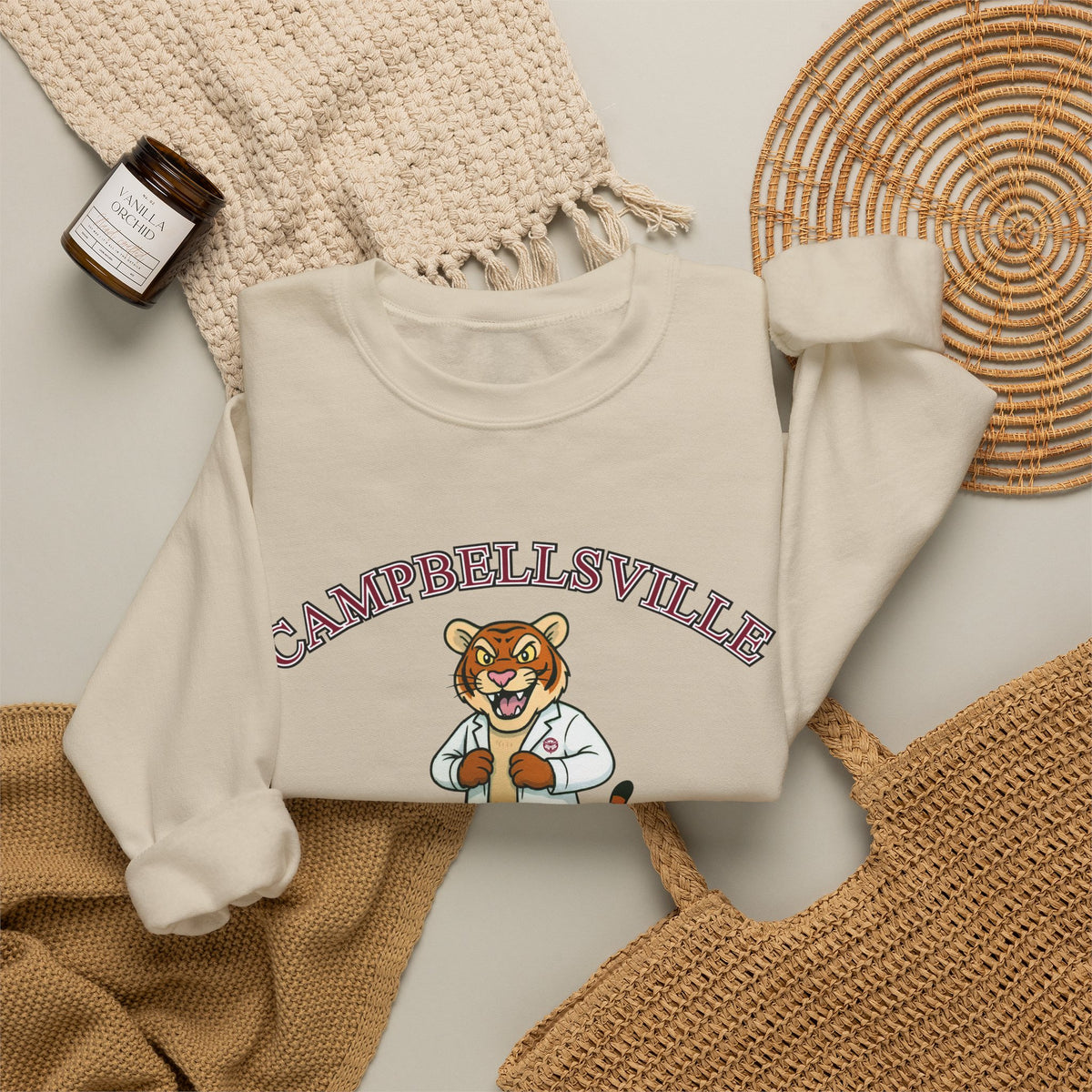 Campbellsville University Chiropractic Crewneck Sweatshirt — Retro Mascot Pullover