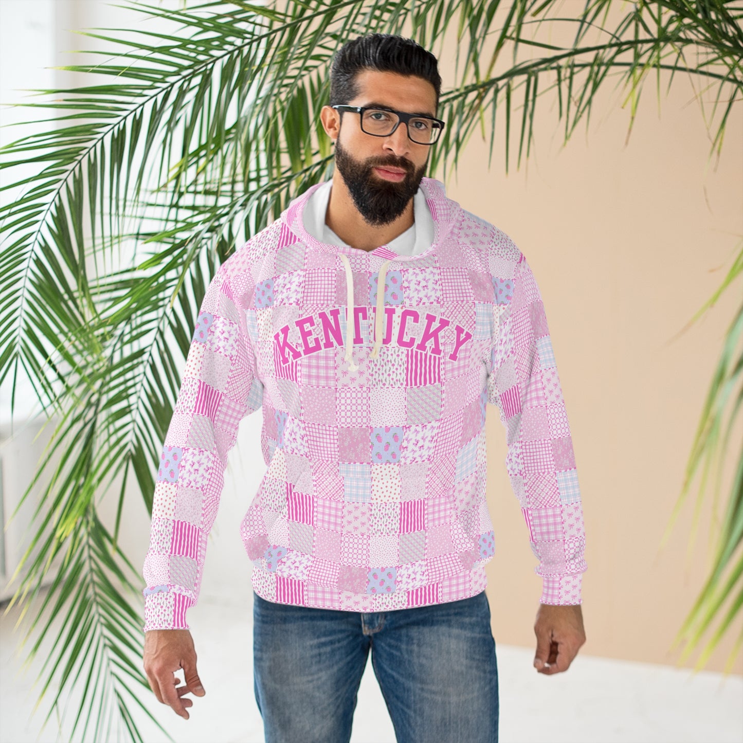 Pink Patchwork Kentucky Hoodie – Cozy State Pride Pullover
