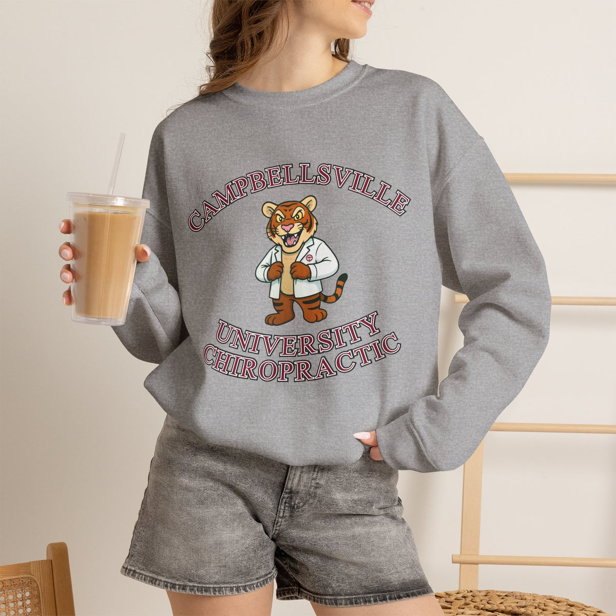 Campbellsville University Chiropractic Crewneck Sweatshirt — Retro Mascot Pullover