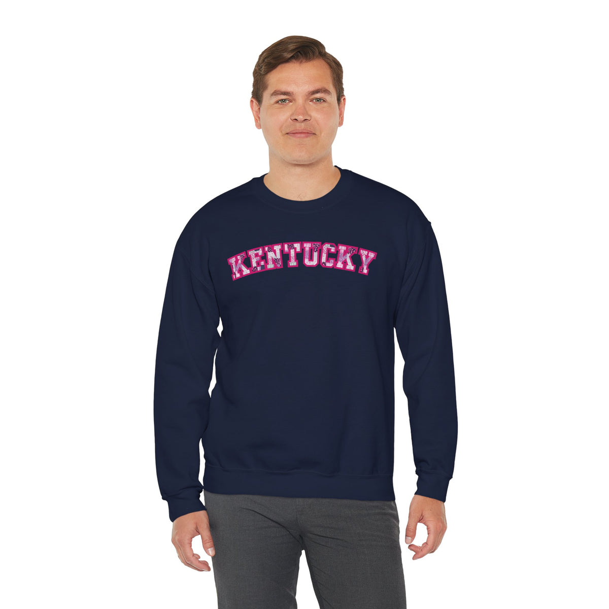 Kentucky Pink Plaid Crewneck Sweatshirt | State Pride, Retro Block Letters