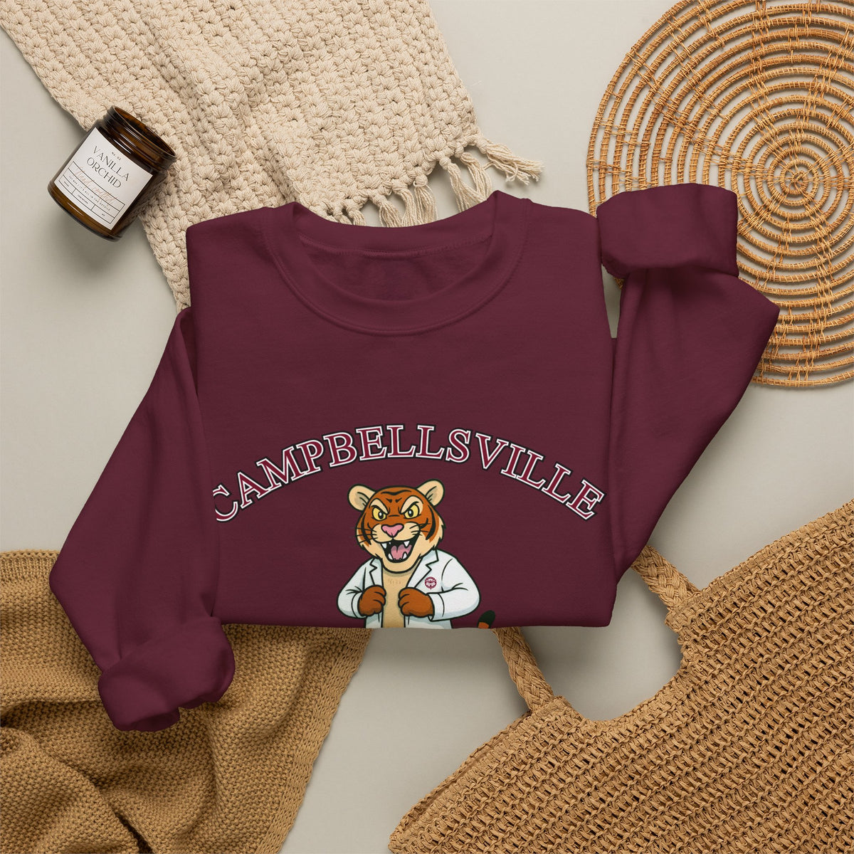 Campbellsville University Chiropractic Crewneck Sweatshirt — Retro Mascot Pullover