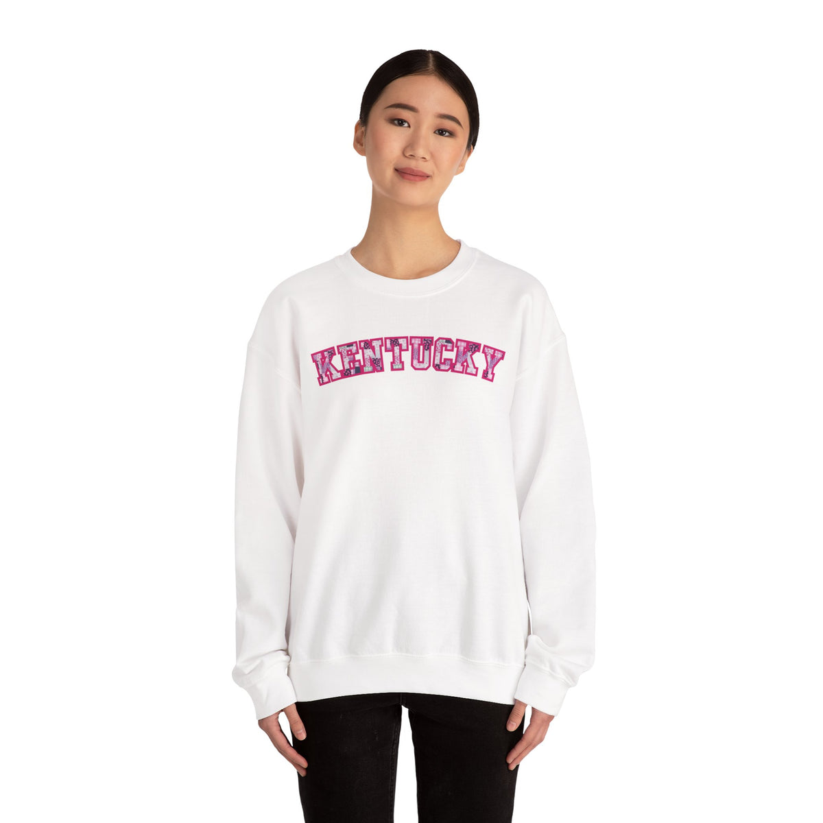 Kentucky Pink Plaid Crewneck Sweatshirt | State Pride, Retro Block Letters