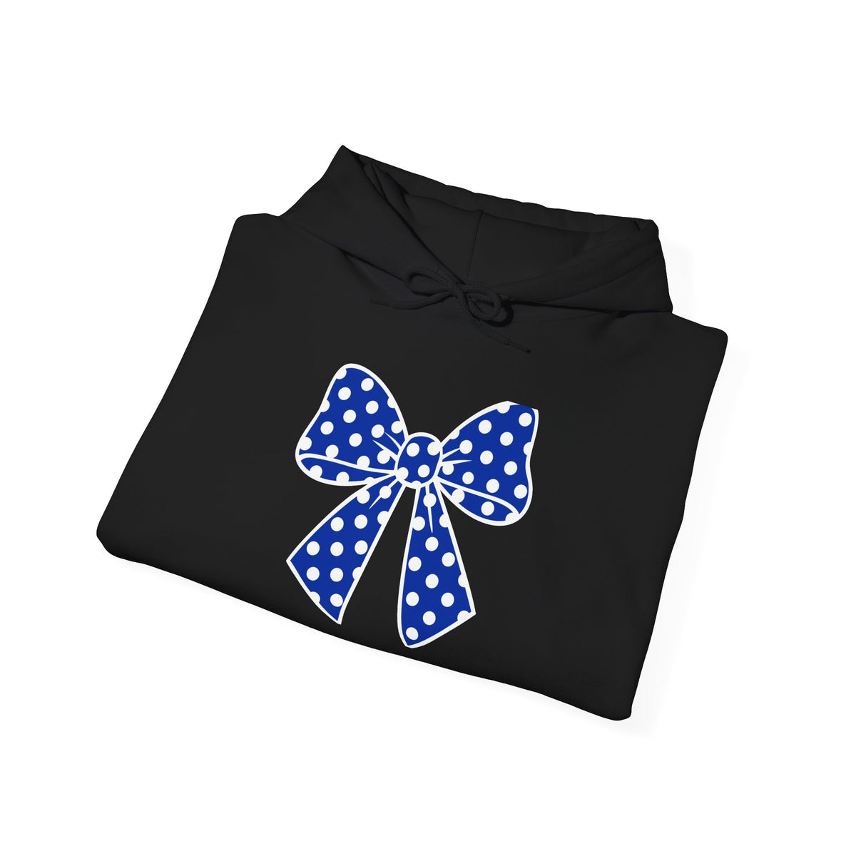 Polka Dot Bow Hoodie — Cute Blue Ribbon Graphic Sweatshirt