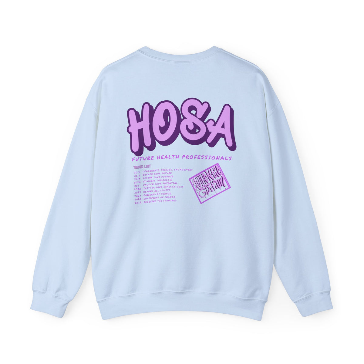 HOSA Concert Style Crewneck Sweatshirt, Cozy Unisex Sweatshirt, Ideal for Health Students | Purple Gildan Edition