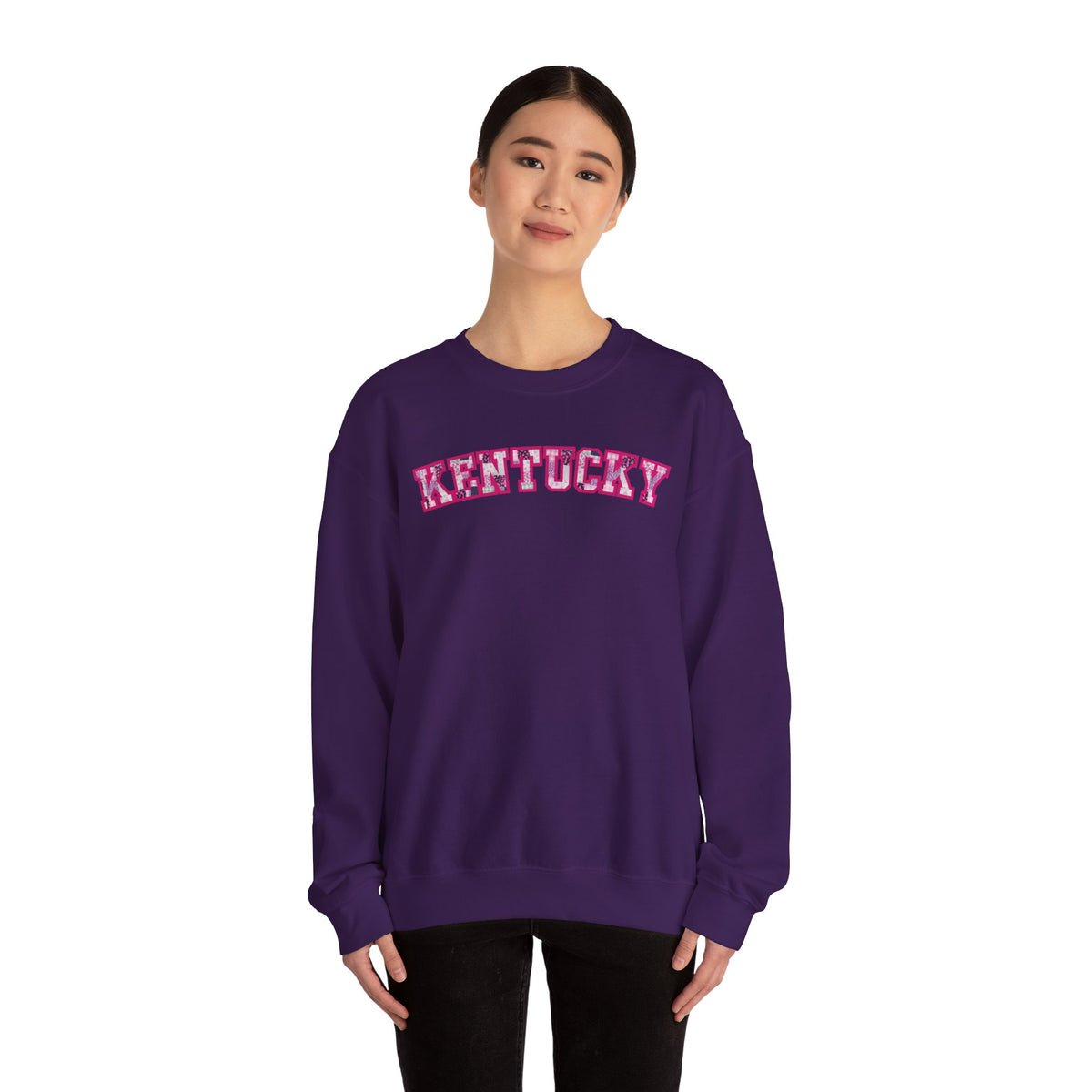 Kentucky Pink Plaid Crewneck Sweatshirt | State Pride, Retro Block Letters