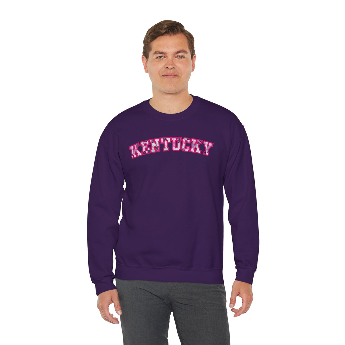 Kentucky Pink Plaid Crewneck Sweatshirt | State Pride, Retro Block Letters