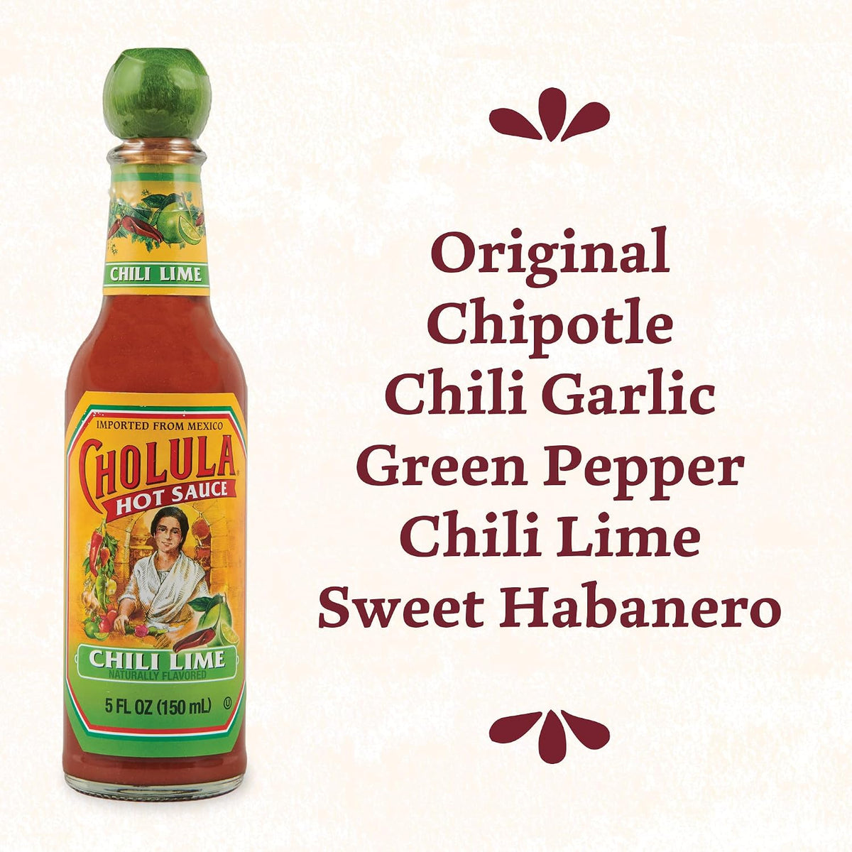 Cholula Hot Sauce Variety Pack, Product of Mexico, Gift Set Includes Six 5 Fl Oz Signature Cholula Hot Sauces for Eggs, Pizza, Mexican Dishes, and More, 30 fl oz