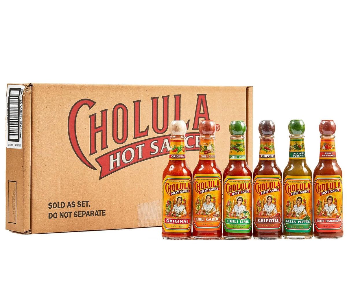 Cholula Hot Sauce Variety Pack, Product of Mexico, Gift Set Includes Six 5 Fl Oz Signature Cholula Hot Sauces for Eggs, Pizza, Mexican Dishes, and More, 30 fl oz
