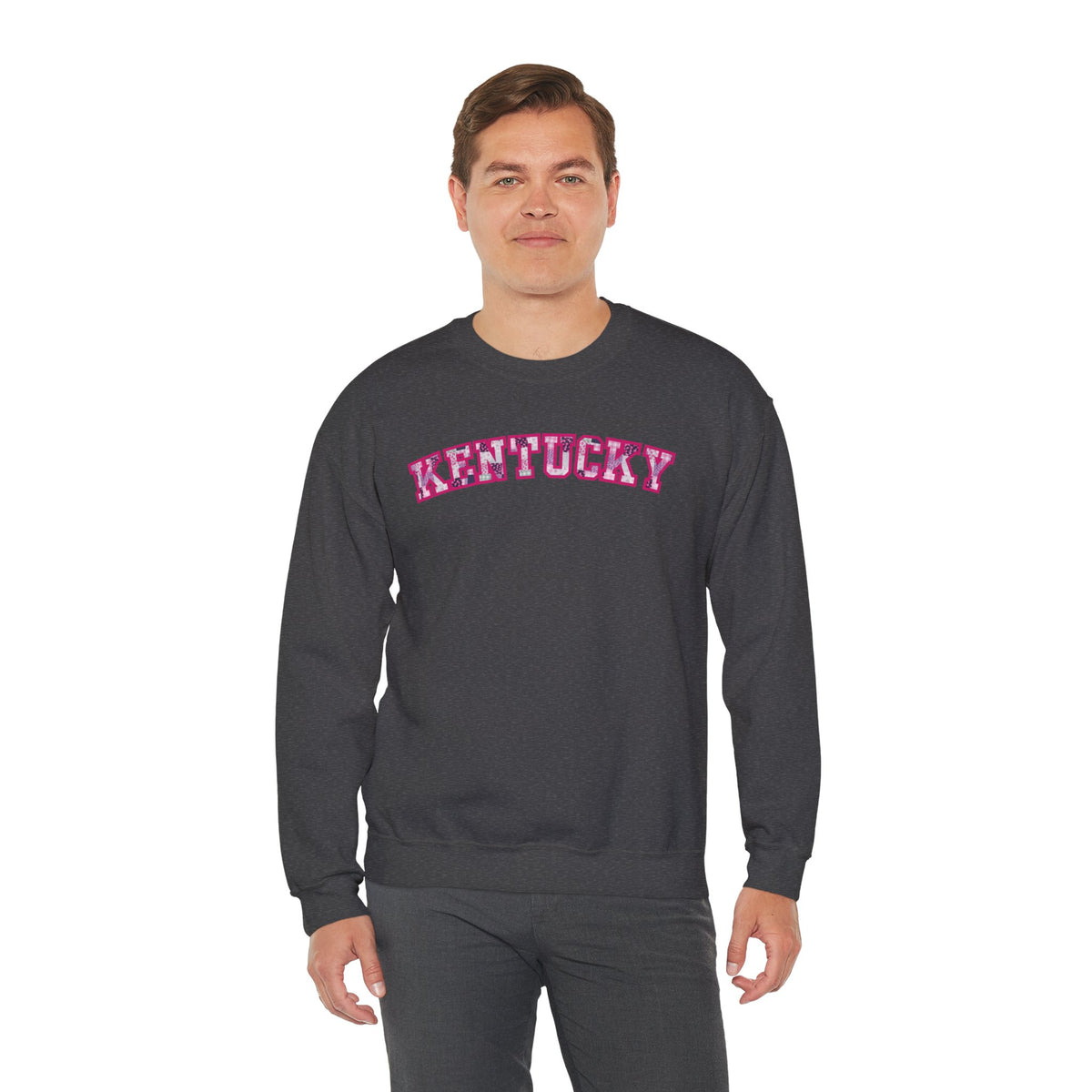 Kentucky Pink Plaid Crewneck Sweatshirt | State Pride, Retro Block Letters