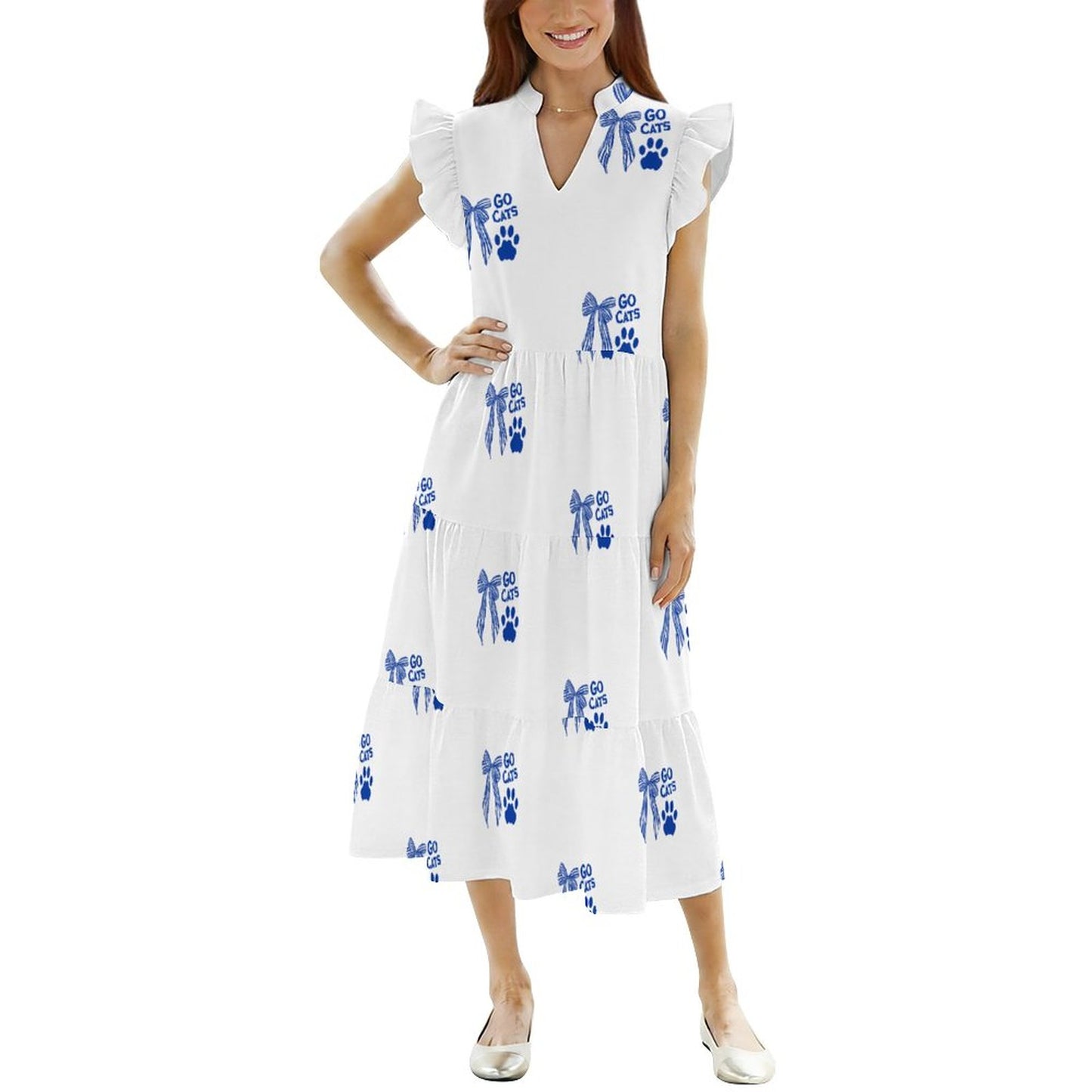 Kentucky GameDay Dress180gsm Ruffled V Neck Dress (All-Over Printing)