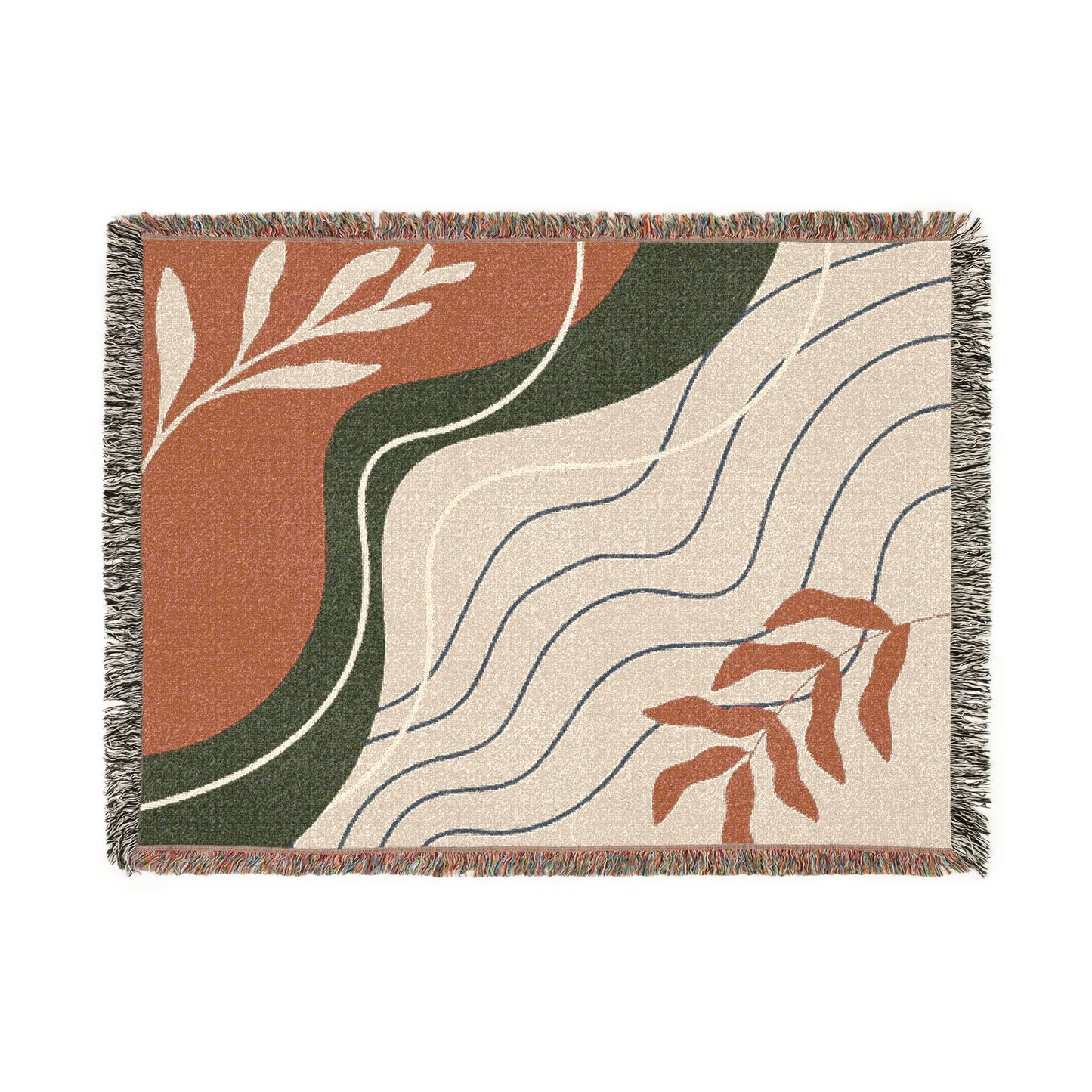 Mid Century Abstract Botanical Woven Blanket — Earth Tone Decorative Throw