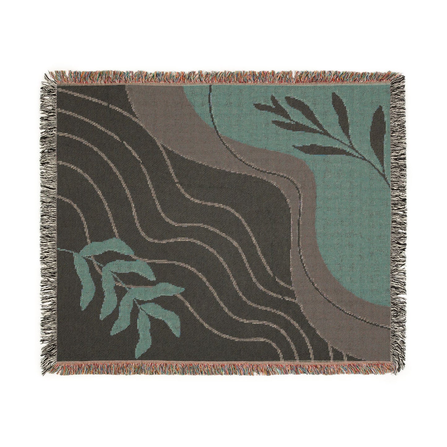 Mid Century Abstract Botanical Woven Blanket — Earth Tone Decorative Throw