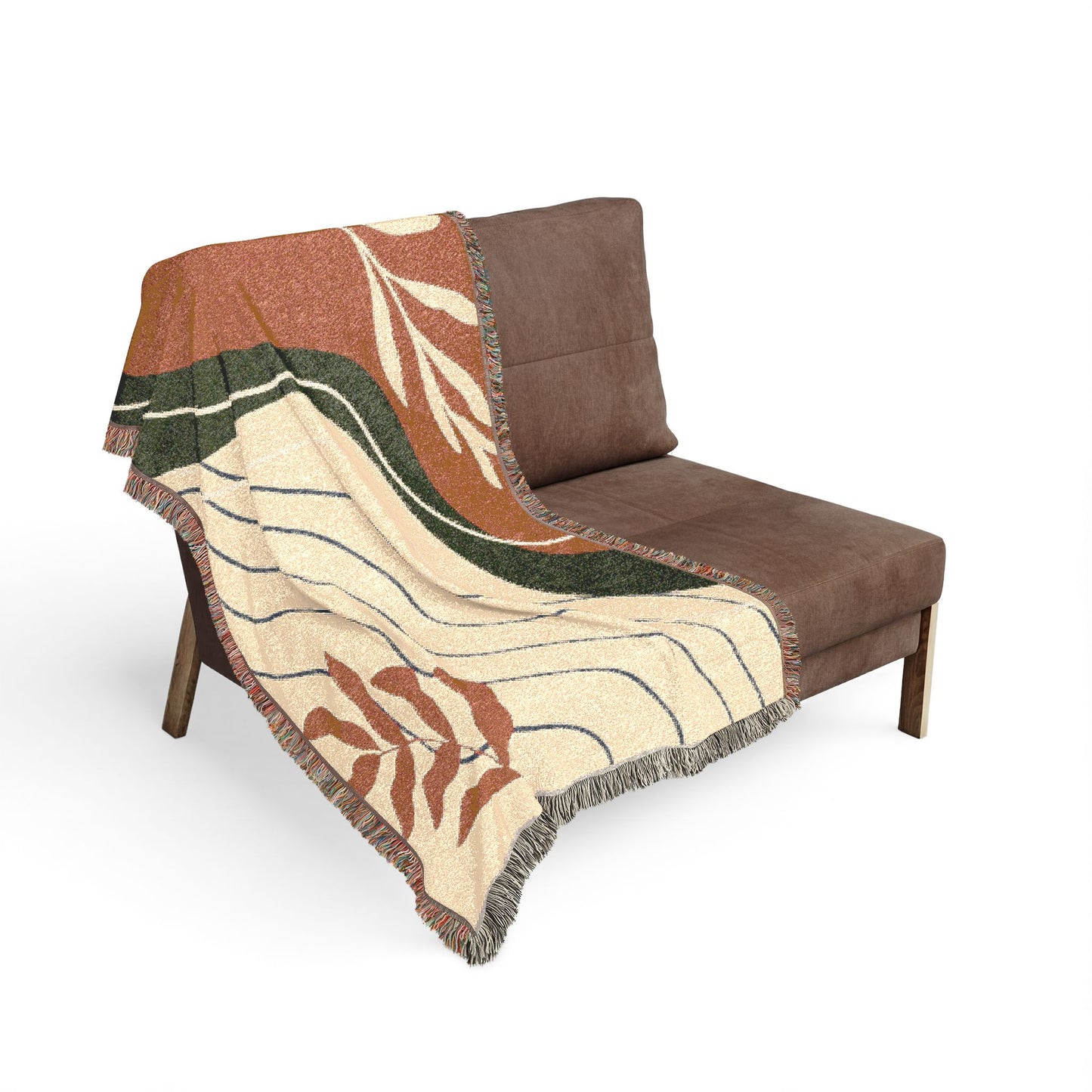 Mid Century Abstract Botanical Woven Blanket — Earth Tone Decorative Throw