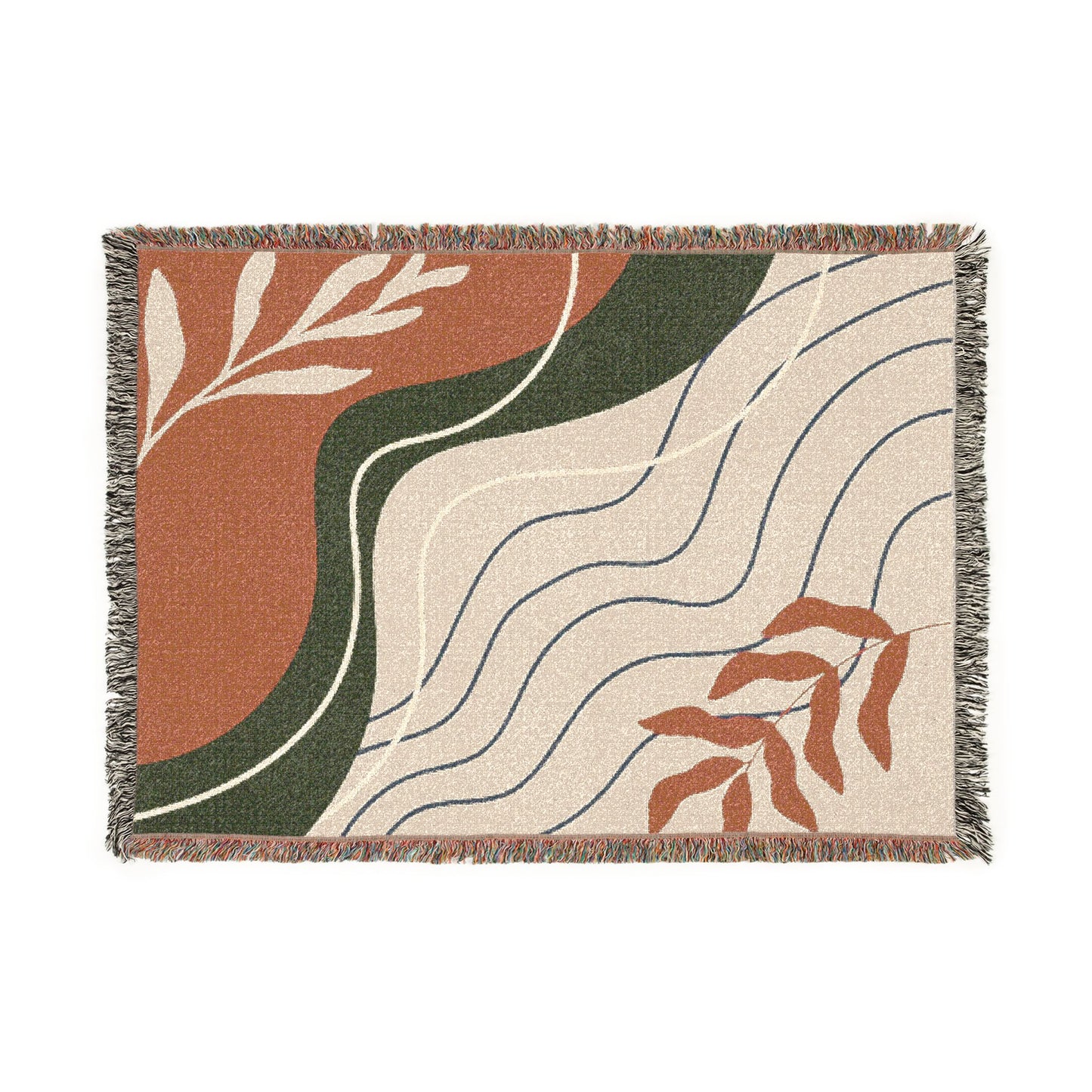Mid Century Abstract Botanical Woven Blanket — Earth Tone Decorative Throw