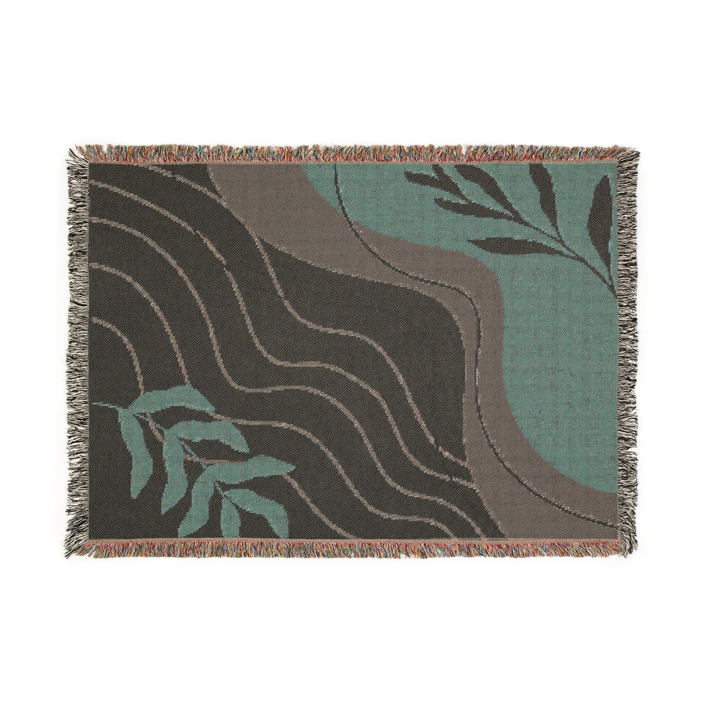 Mid Century Abstract Botanical Woven Blanket — Earth Tone Decorative Throw