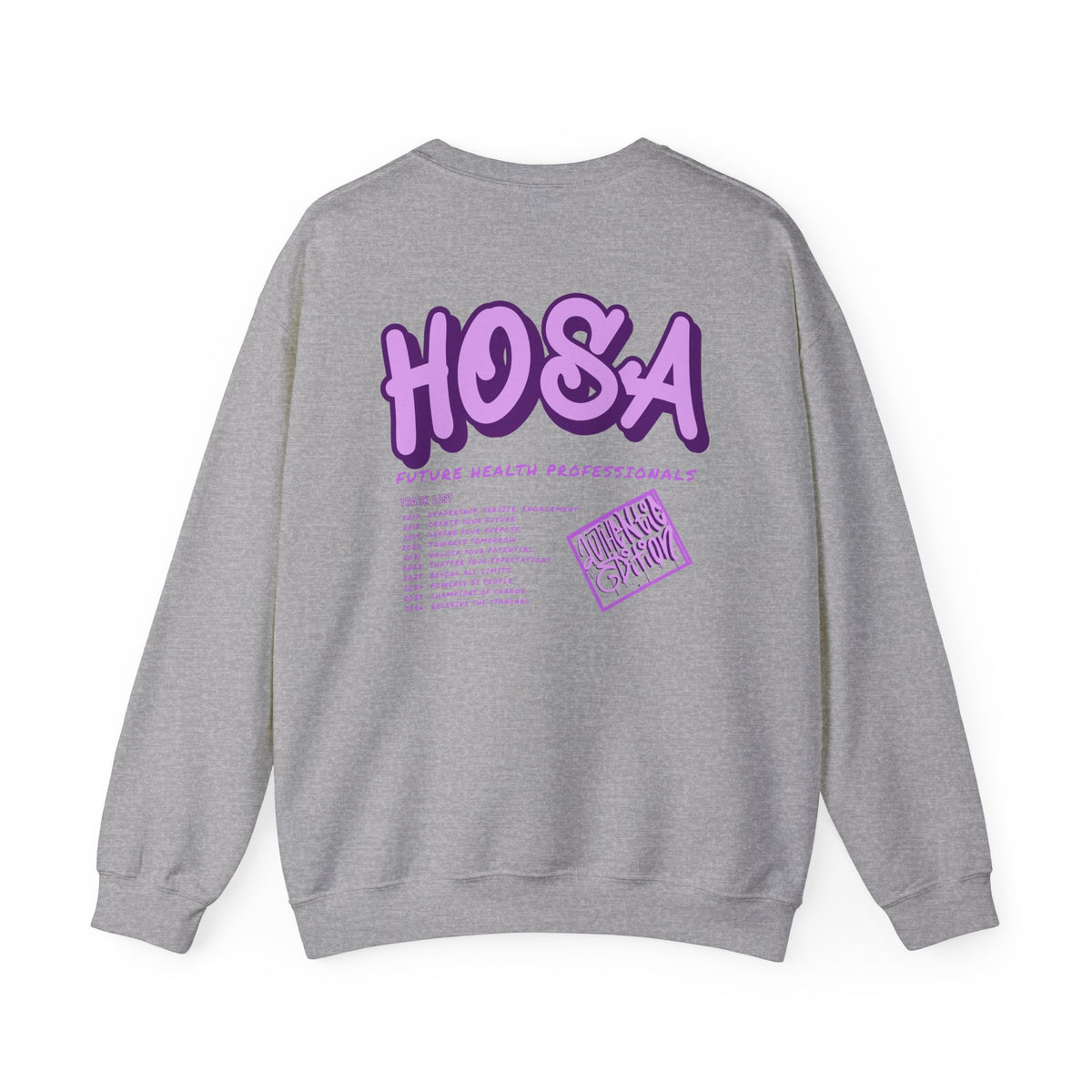 HOSA Concert Style Crewneck Sweatshirt, Cozy Unisex Sweatshirt, Ideal for Health Students | Purple Gildan Edition