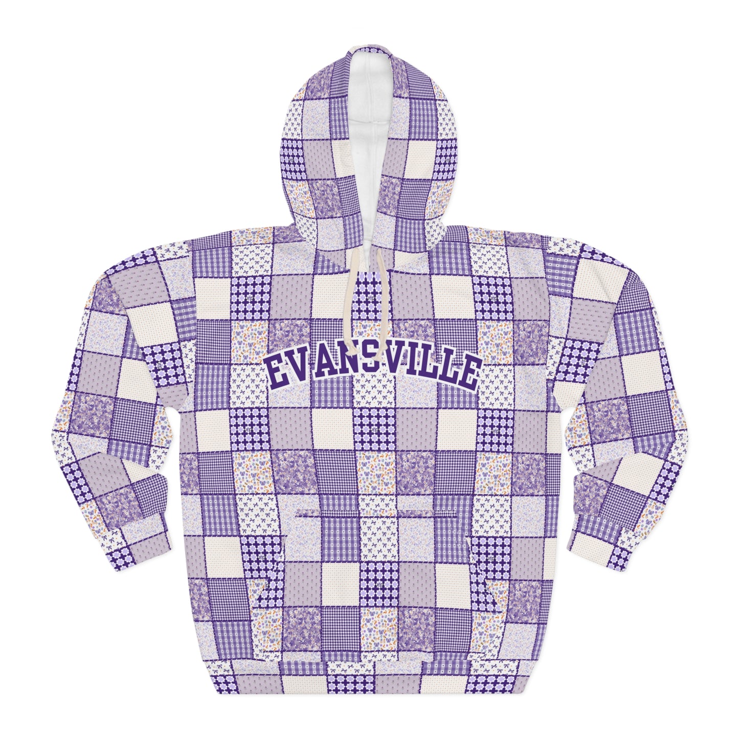 Evansville Purple Patchwork Hoodie - All-Over Print Pullover
