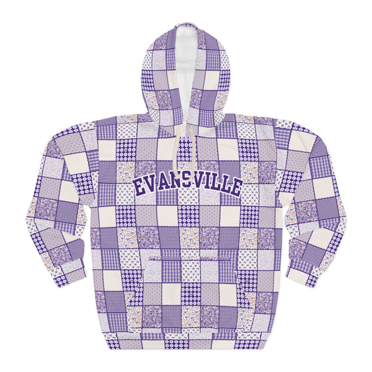 Evansville Purple Patchwork Hoodie - All-Over Print Pullover
