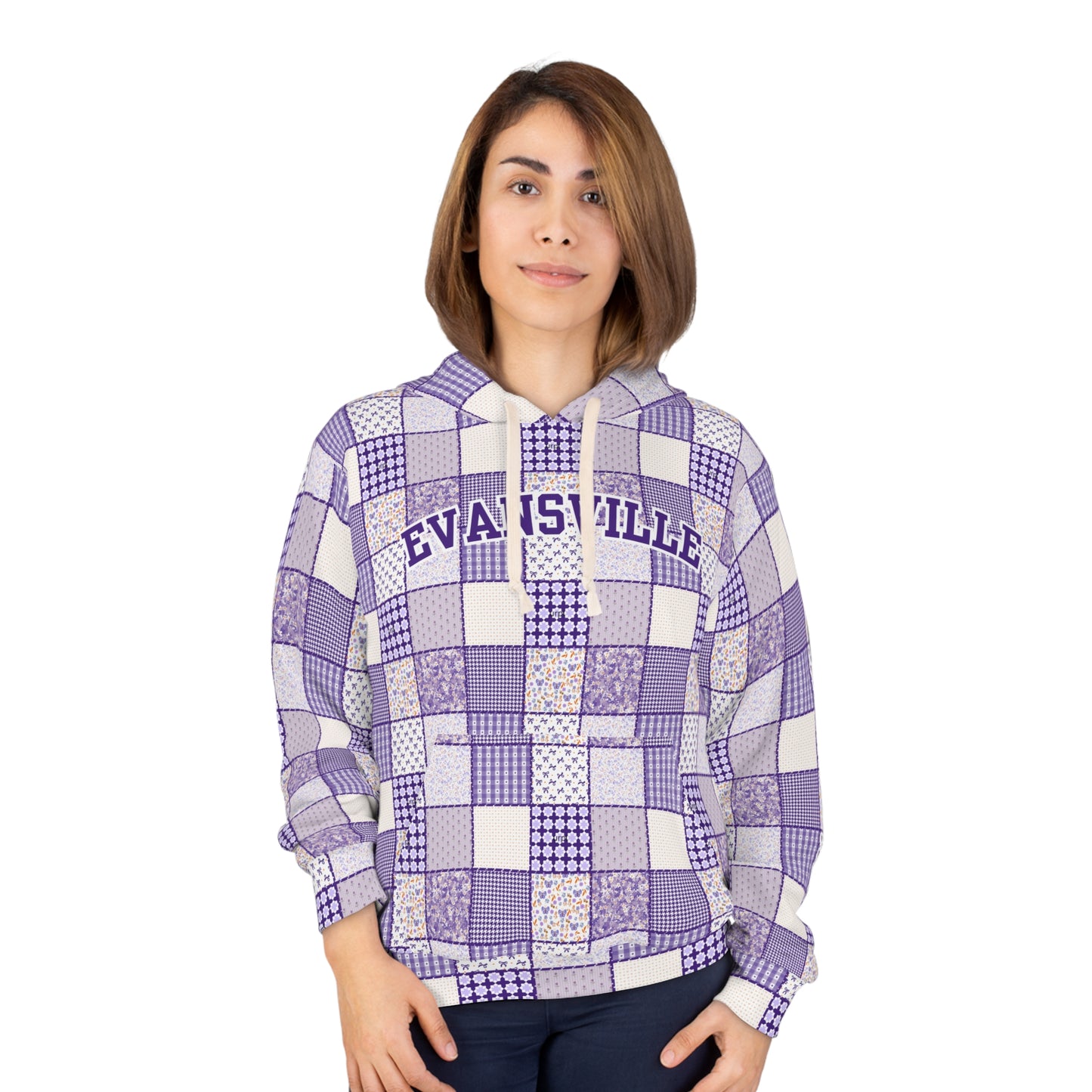 Evansville Purple Patchwork Hoodie - All-Over Print Pullover