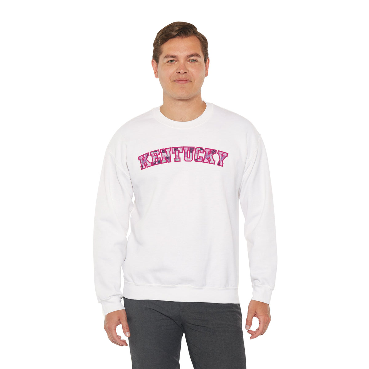 Kentucky Pink Plaid Crewneck Sweatshirt | State Pride, Retro Block Letters