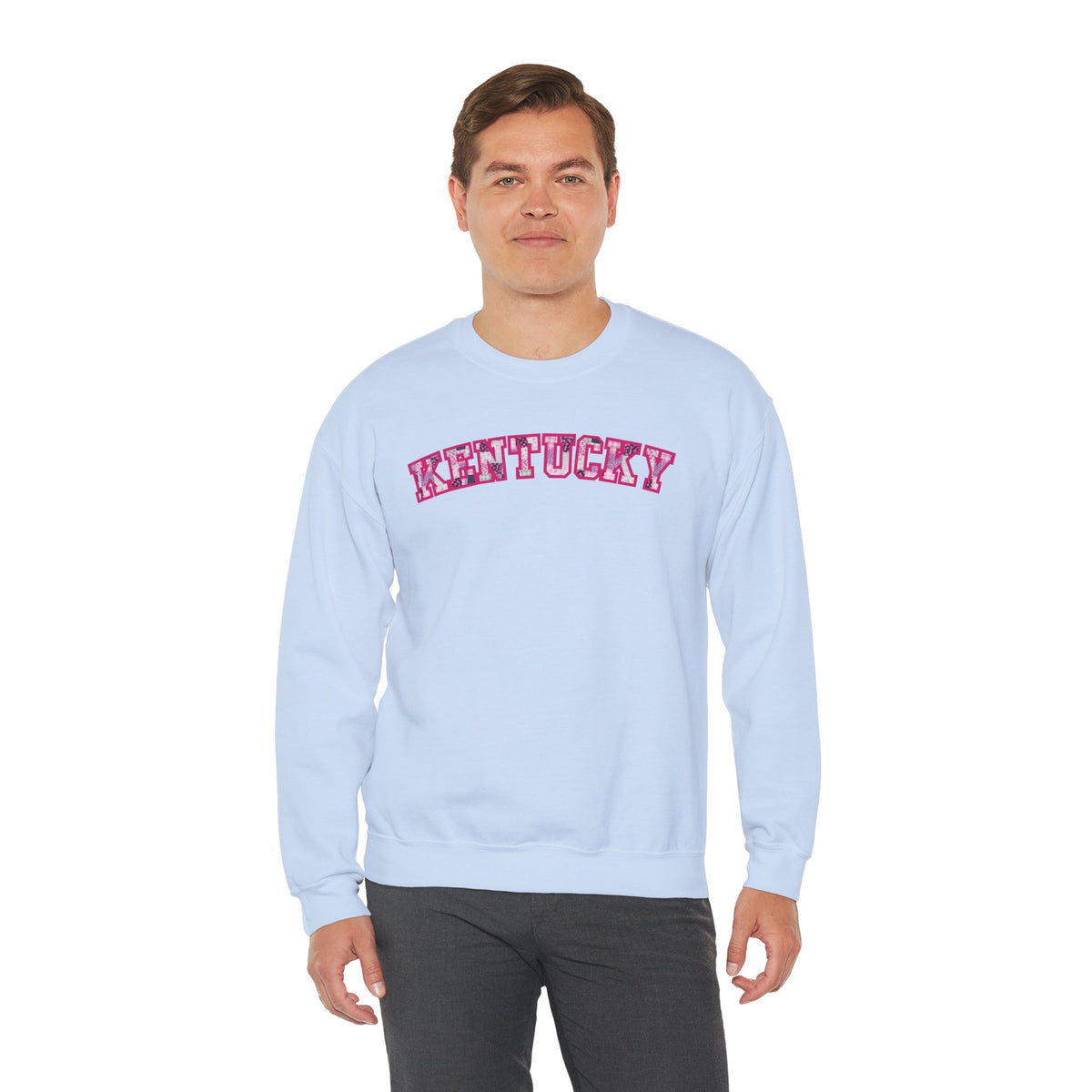 Kentucky Pink Plaid Crewneck Sweatshirt | State Pride, Retro Block Letters
