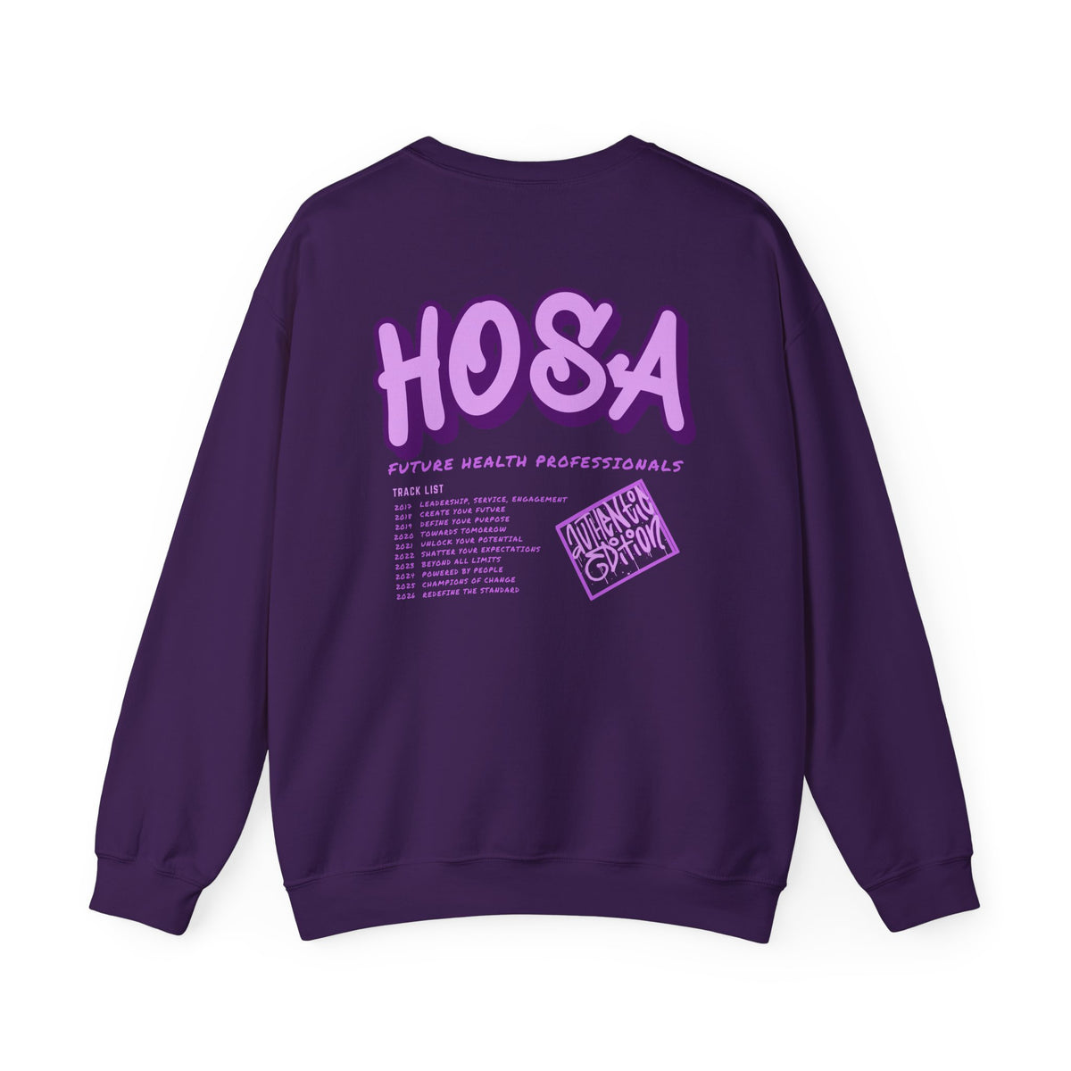 HOSA Concert Style Crewneck Sweatshirt, Cozy Unisex Sweatshirt, Ideal for Health Students | Purple Gildan Edition
