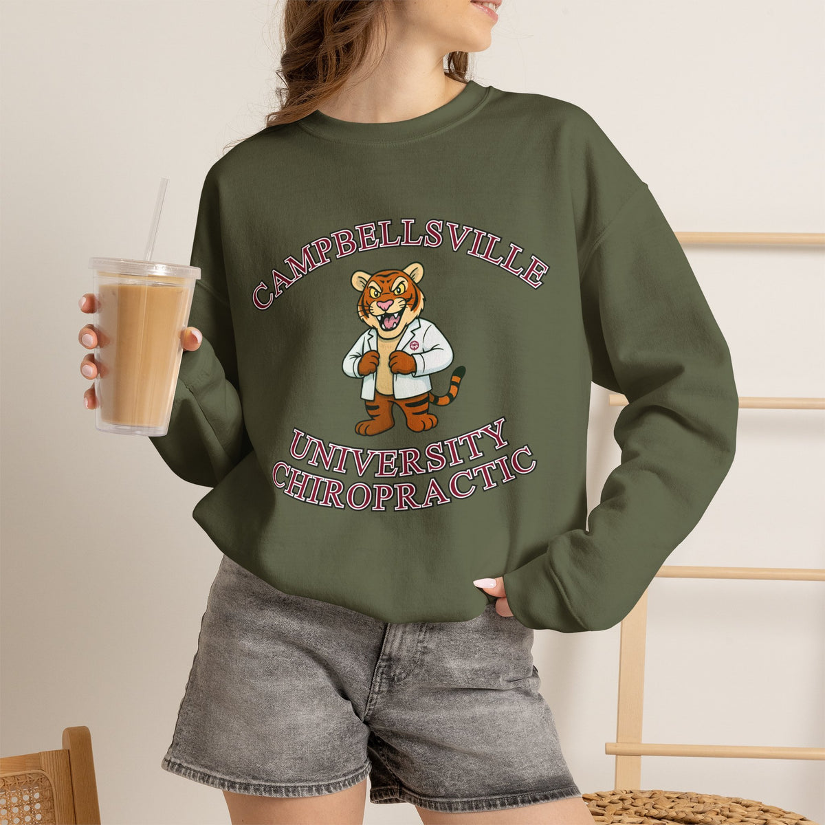 Campbellsville University Chiropractic Crewneck Sweatshirt — Retro Mascot Pullover