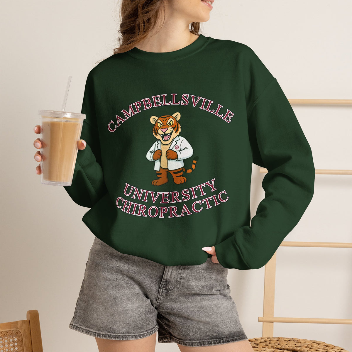Campbellsville University Chiropractic Crewneck Sweatshirt — Retro Mascot Pullover