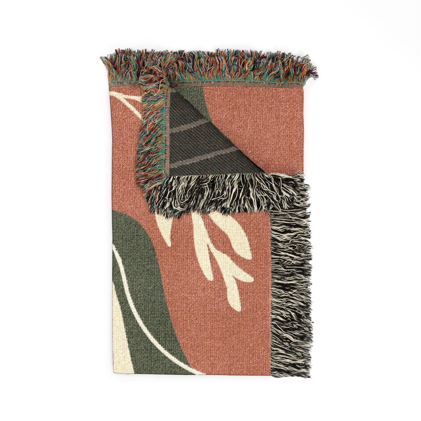 Mid Century Abstract Botanical Woven Blanket — Earth Tone Decorative Throw