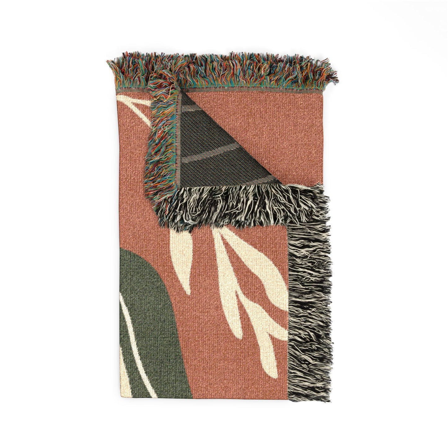 Mid Century Abstract Botanical Woven Blanket — Earth Tone Decorative Throw