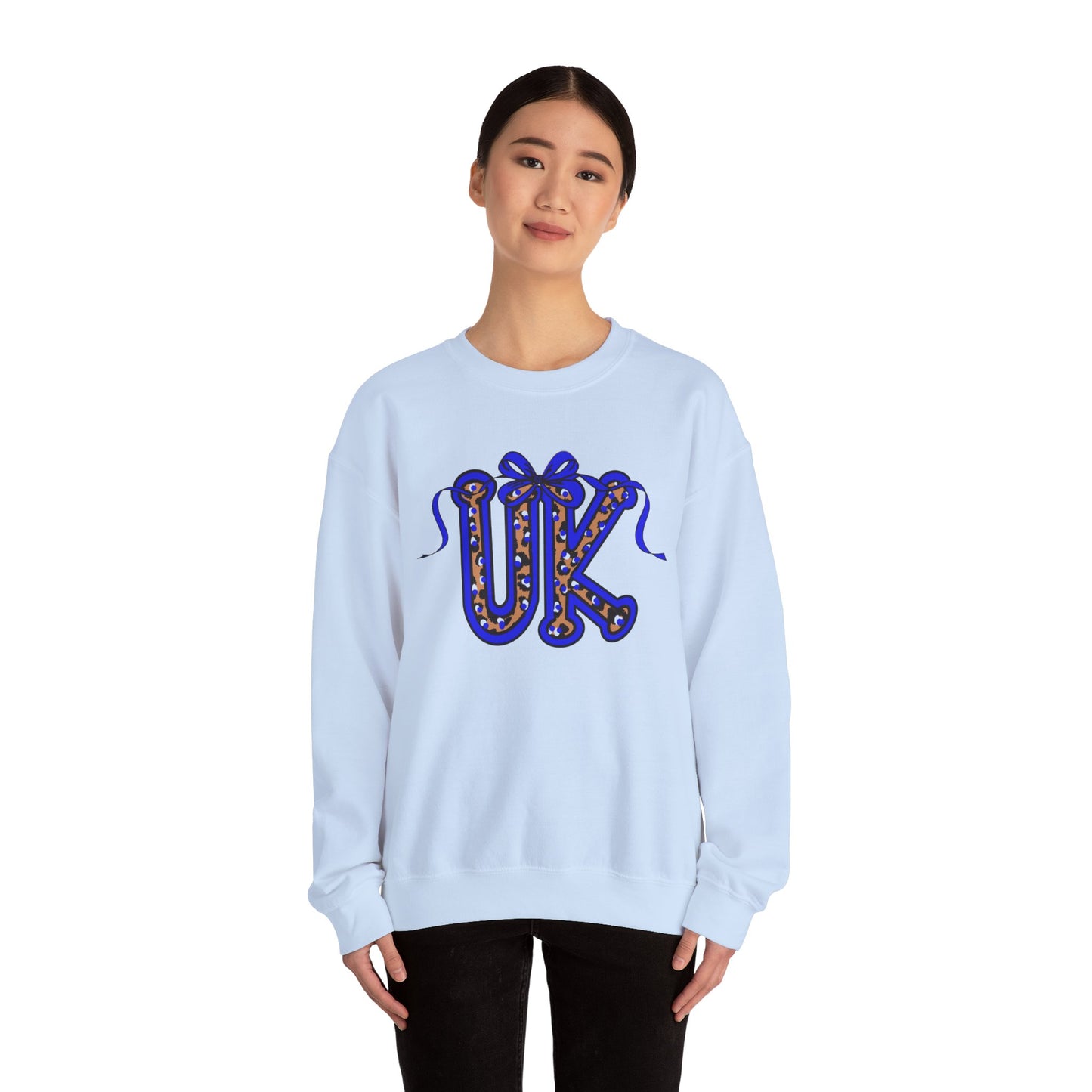 Kentucky Leopard & Blue Bow Crewneck