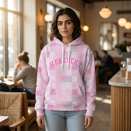 Pink Patchwork Kentucky Hoodie – Cozy State Pride Pullover