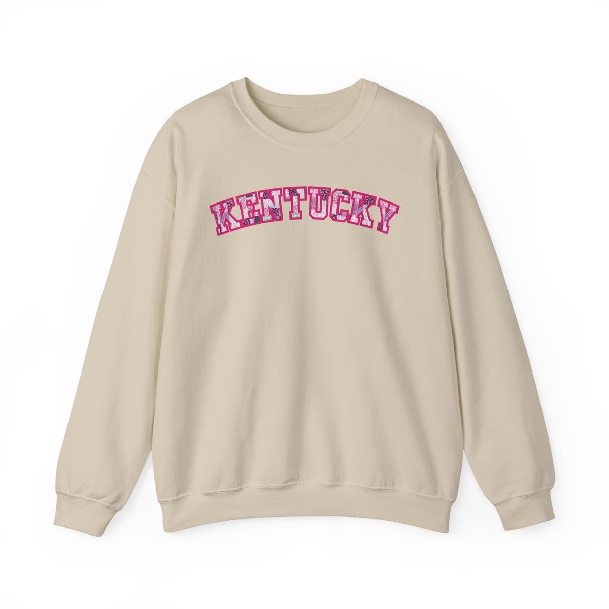 Kentucky Pink Plaid Crewneck Sweatshirt | State Pride, Retro Block Letters