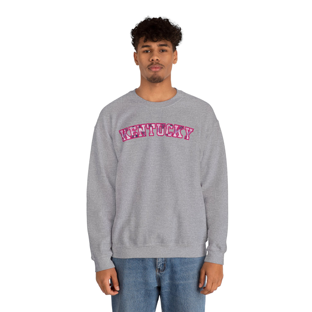 Kentucky Pink Plaid Crewneck Sweatshirt | State Pride, Retro Block Letters