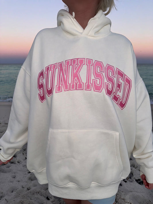 Ivory and Hibiscus Pink Embroidered Hoodie