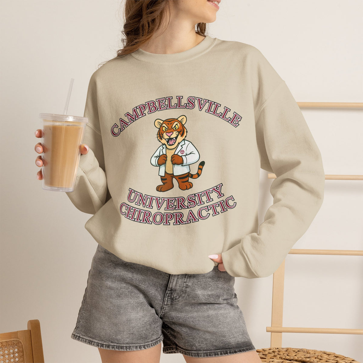 Campbellsville University Chiropractic Crewneck Sweatshirt — Retro Mascot Pullover