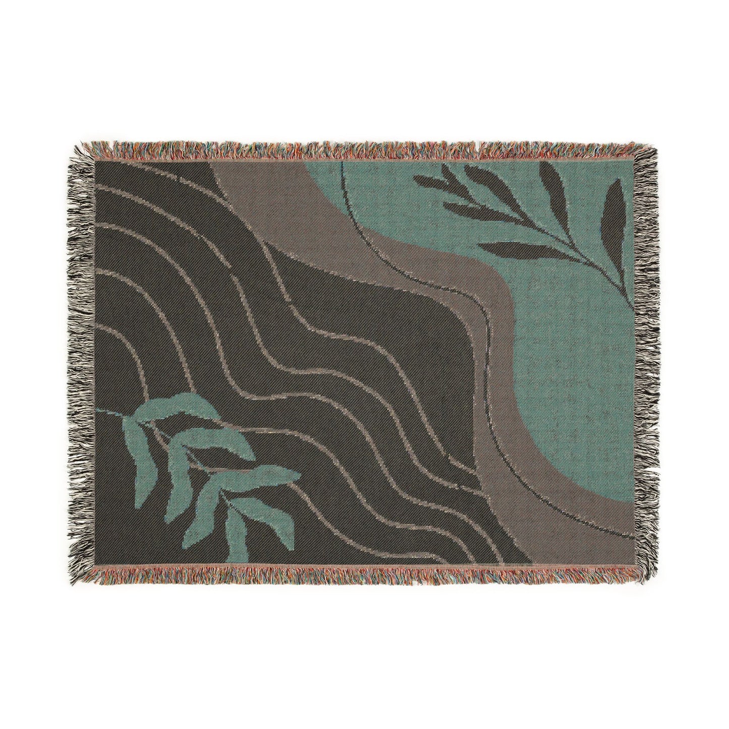 Mid Century Abstract Botanical Woven Blanket — Earth Tone Decorative Throw