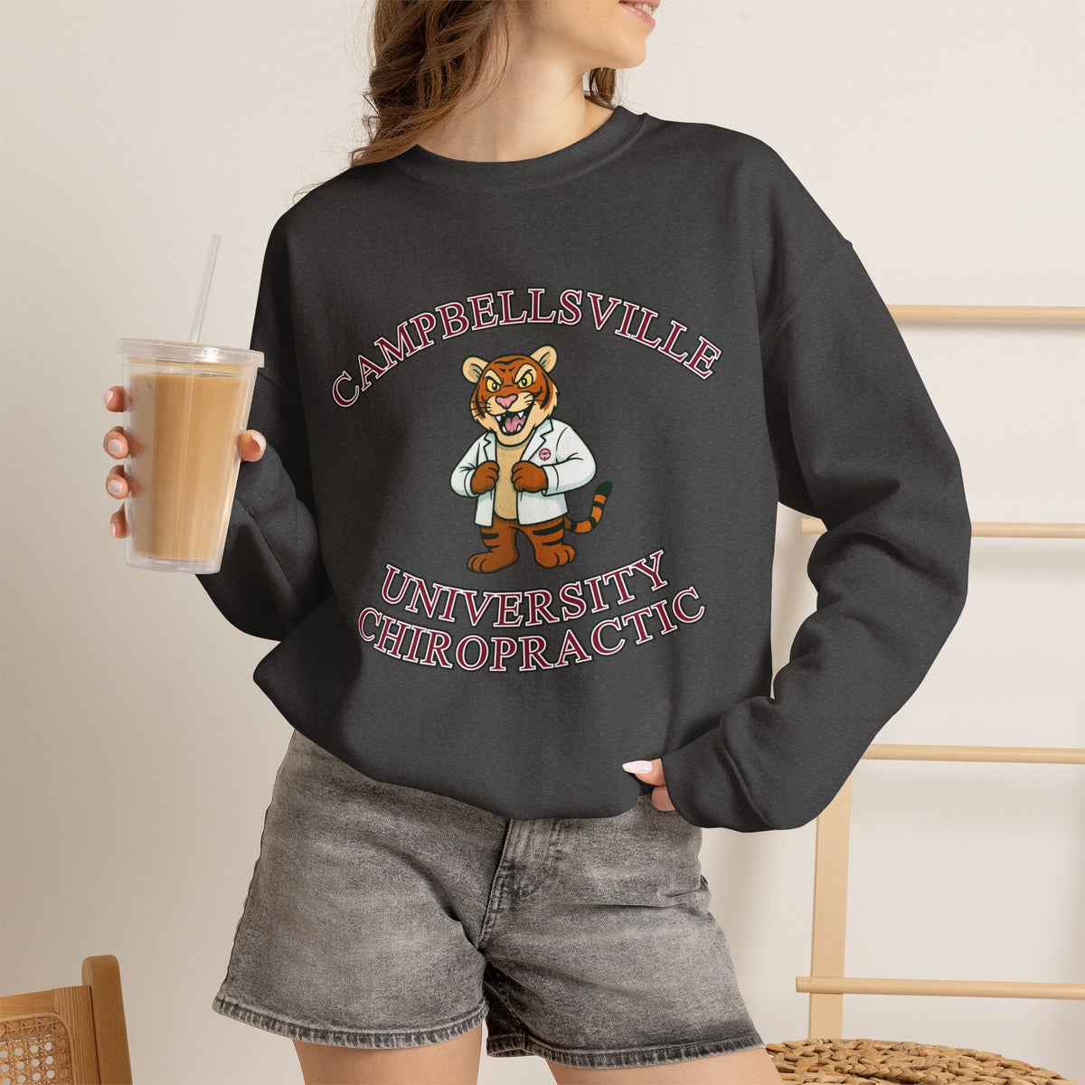 Campbellsville University Chiropractic Crewneck Sweatshirt — Retro Mascot Pullover