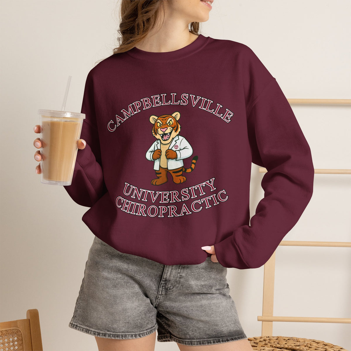 Campbellsville University Chiropractic Crewneck Sweatshirt — Retro Mascot Pullover