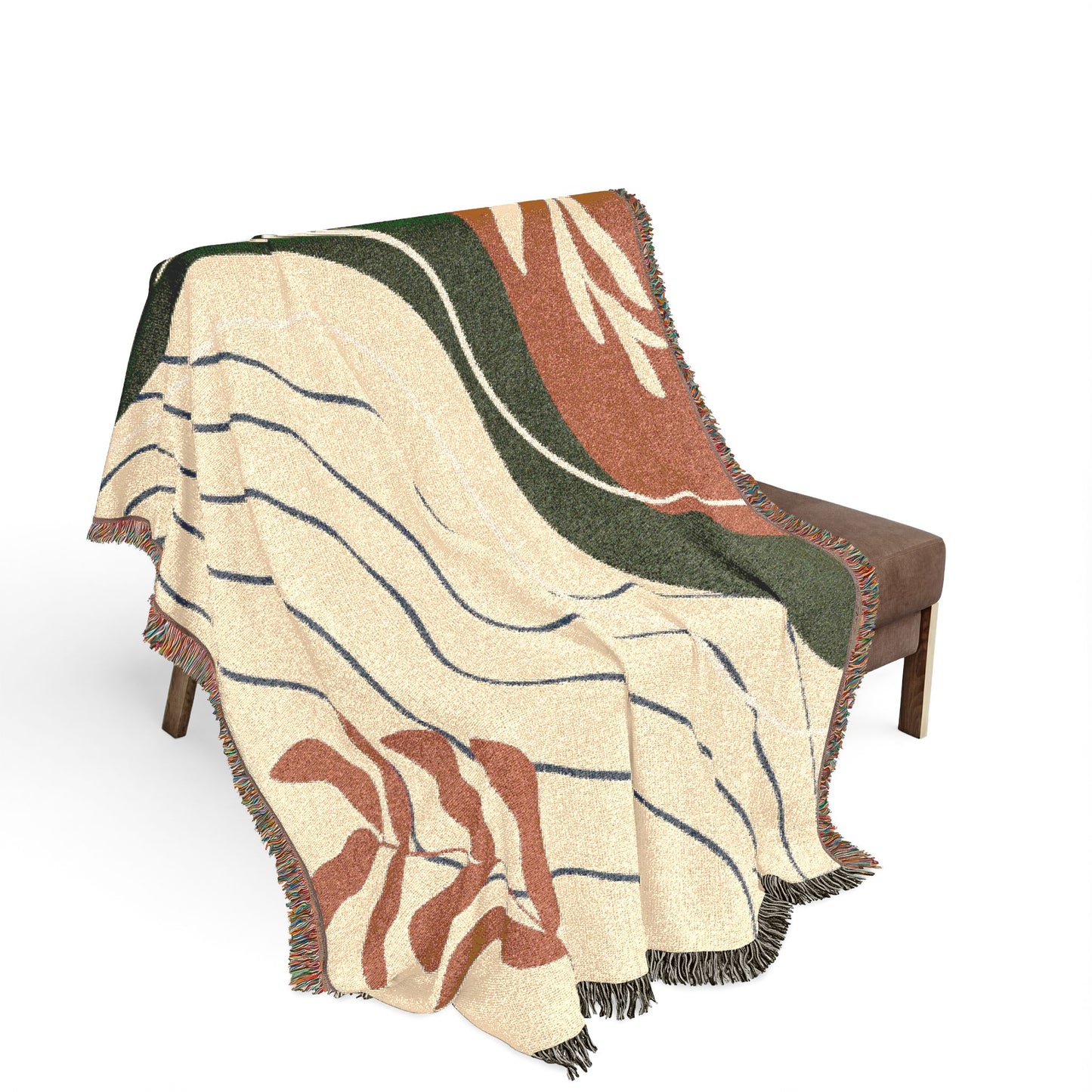 Mid Century Abstract Botanical Woven Blanket — Earth Tone Decorative Throw