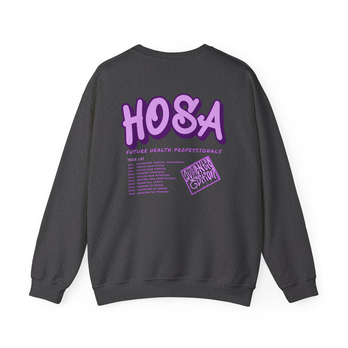 HOSA Concert Style Crewneck Sweatshirt, Cozy Unisex Sweatshirt, Ideal for Health Students | Purple Gildan Edition